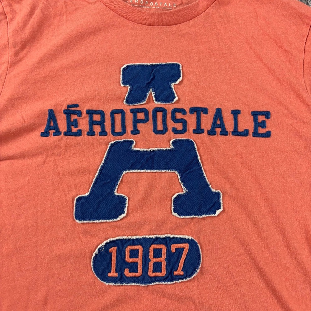 Y2K Aeropostale Preppy Embroidered Single Stitch Orange Graphic T-Shirt Medium - Picture 2 of 6